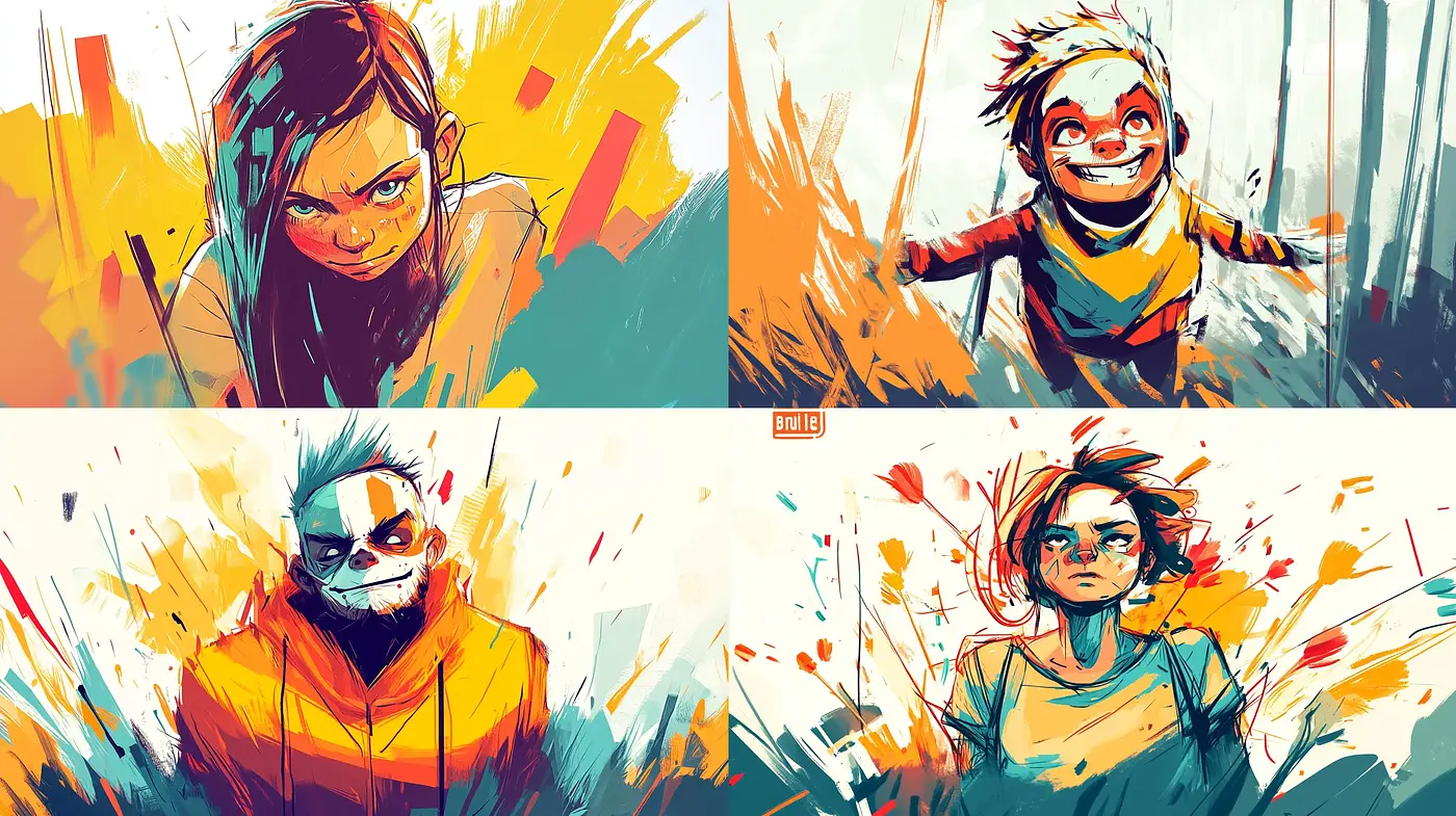 Energetic Brush Strokes and Vivid Color Contrasts in Expressive Illustrations - Midjourney sref style