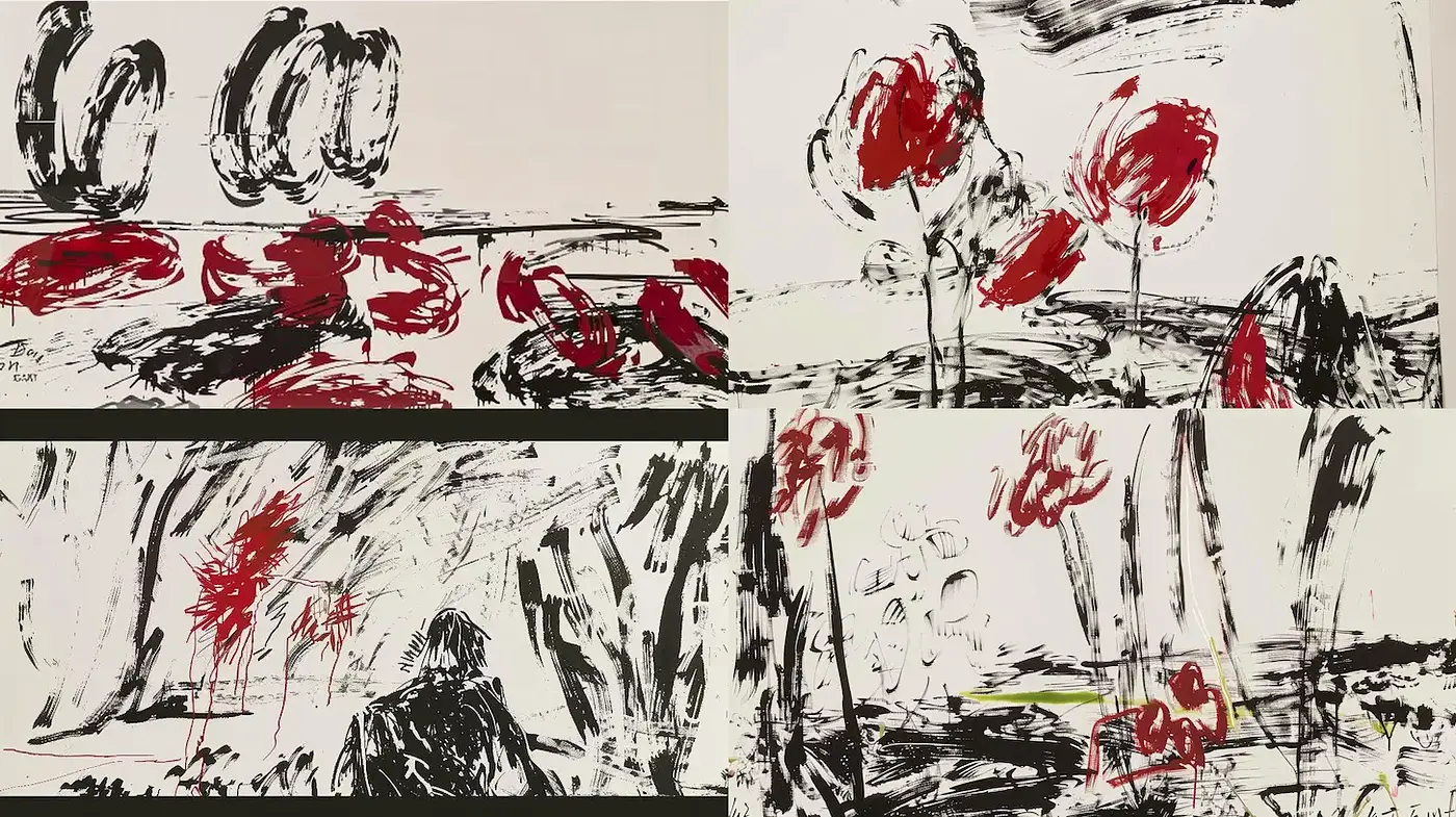 Dynamic and Expressive Abstract Landscapes with a Bold Color Palette - Midjourney sref style