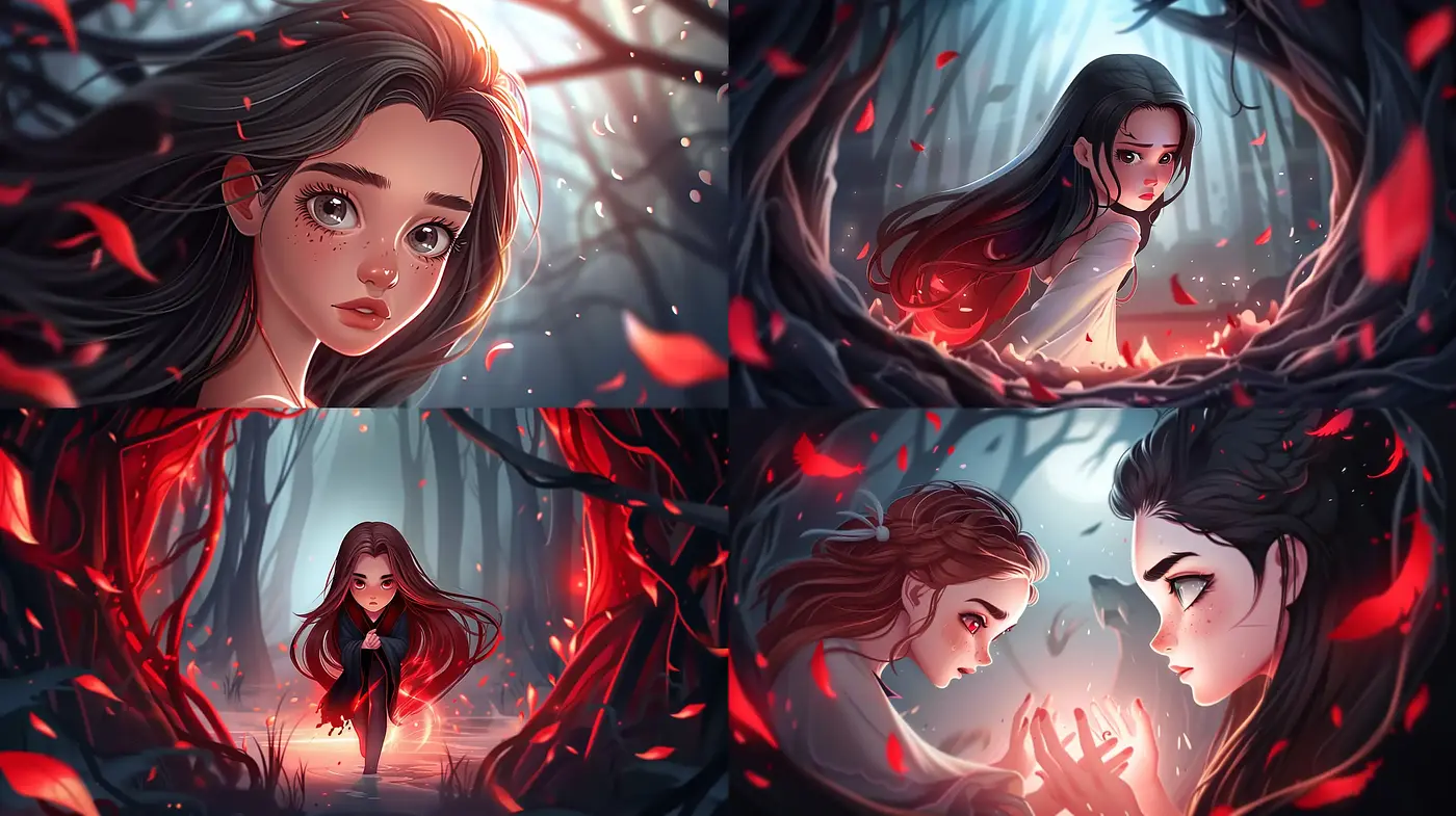 Crimson Fantasy: An Enigmatic Journey Through Animated Brushwork - Midjourney sref style
