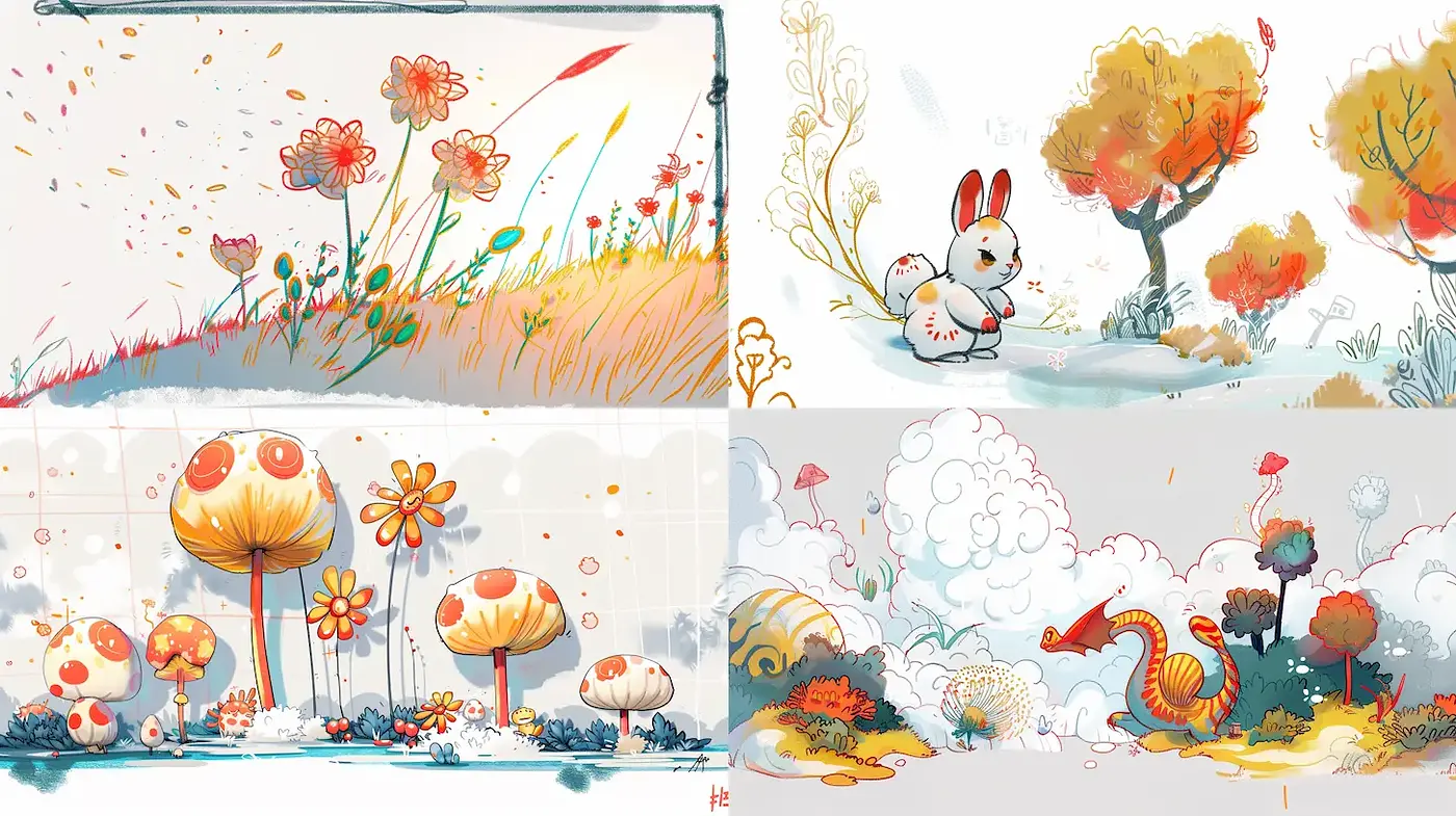 Whimsical and Colorful Illustrations with a Playful Atmosphere - Midjourney sref style