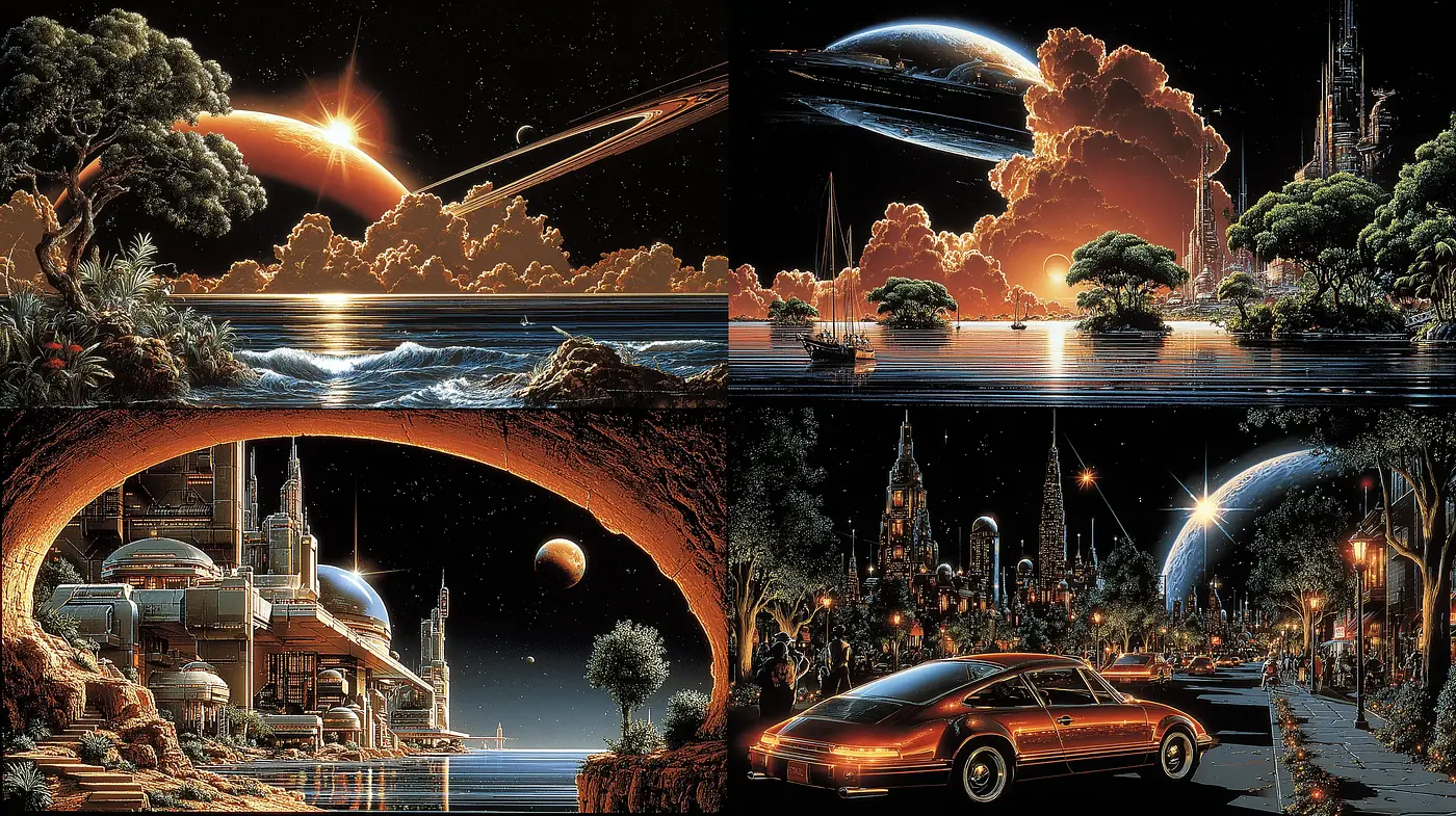 Futuristic Landscapes with a Retro Aesthetic - Midjourney sref style