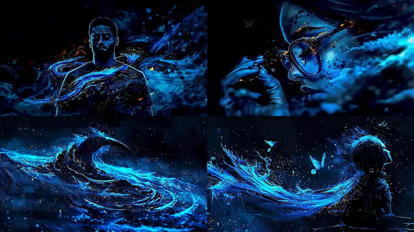 Mystical Blue Dreamscapes with Ethereal Elements - Midjourney sref style