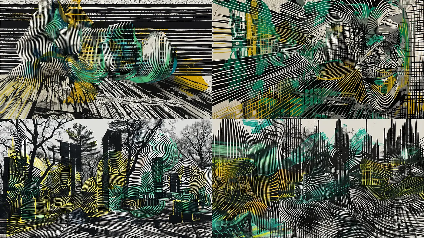 Abstract Distortion of Reality in Monochrome and Verdant Hues - Midjourney sref style