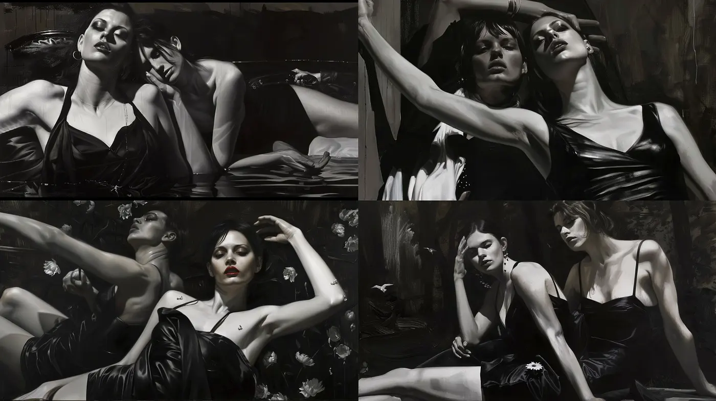 Monochrome Elegance: A Study in Dramatic Contrasts and Cinematic Expression - Midjourney sref style