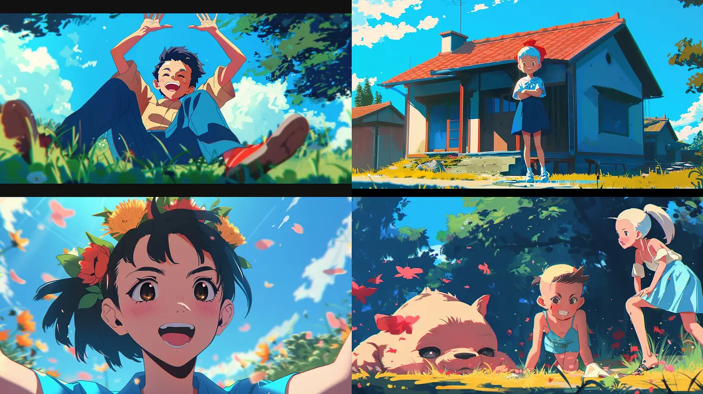 Luminous Nostalgia: A Homage to Bright Anime Days with a Vivid, Youthful Essence - Midjourney sref style