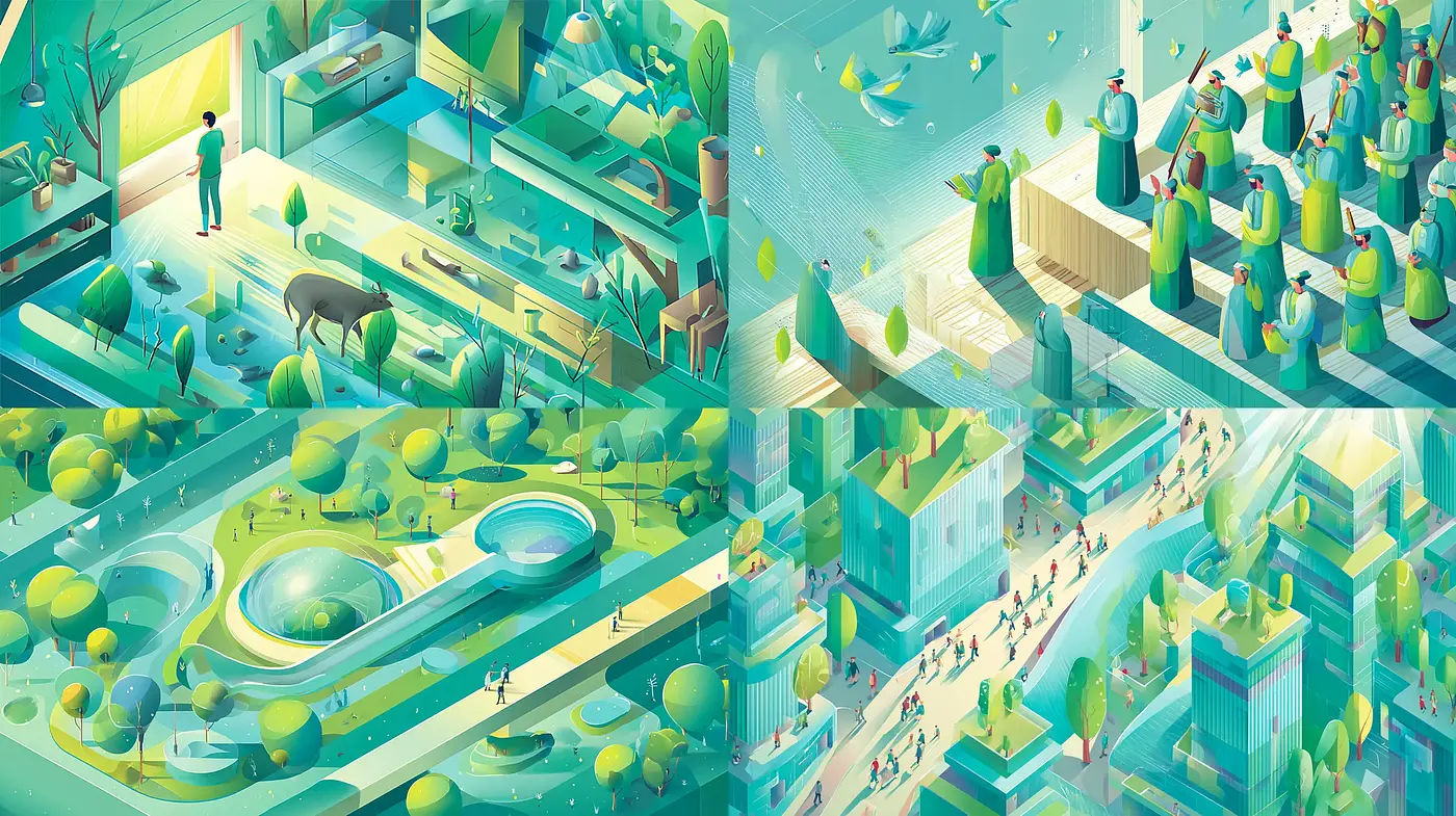 A Harmonious Blend of Nature and Urban Living in a Soft Color Palette - Midjourney sref style