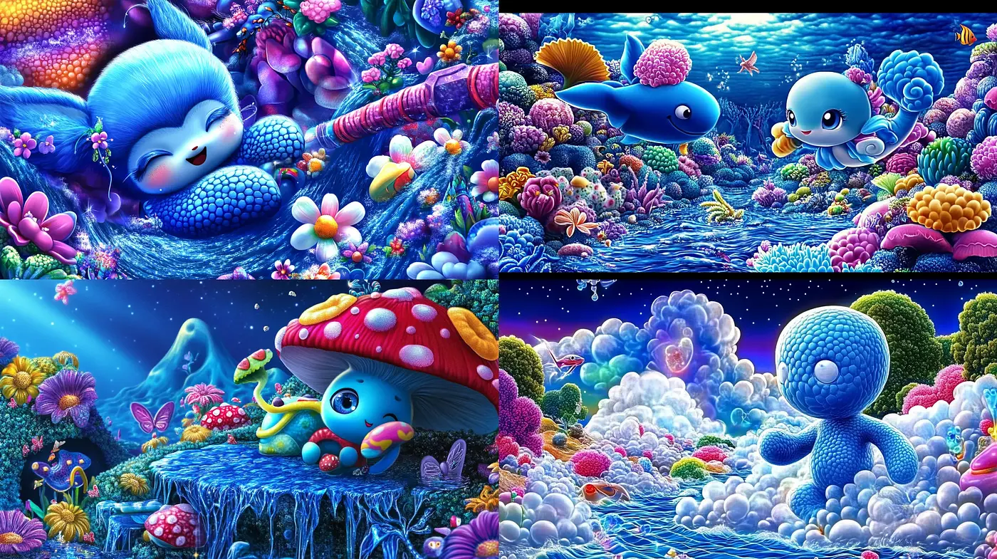 Fantastical Aquatic Dreamscape in Surreal Vivid Colors - Midjourney sref style