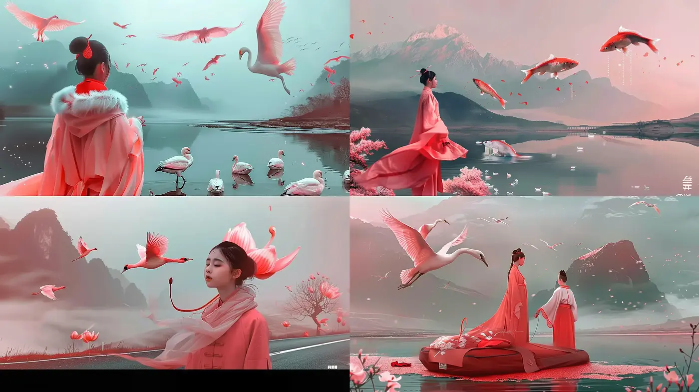 Ethereal Crimson Dreamscape with Pastel Fervor - Midjourney sref style
