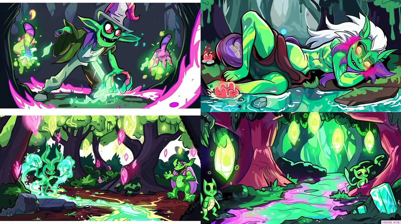 Ethereal Forest Fantasy in Vibrant Cartoon Style - Midjourney sref style