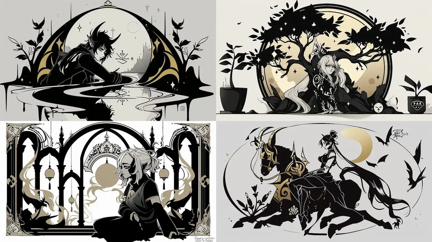 Monochromatic Elegance with a Mystical Essence - Midjourney sref style