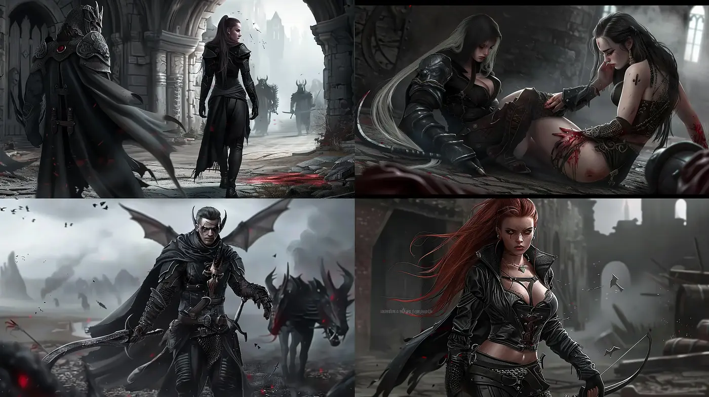 Gothic Elegance in a Dystopian Realm: A Fusion of Dark Fantasy and Photorealism - Midjourney sref style