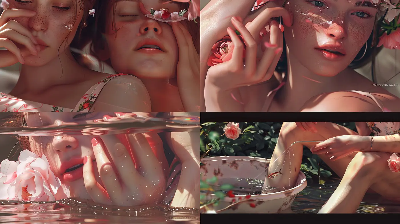 Submerged Serenity in Rose-Tinted Realism - Midjourney sref style