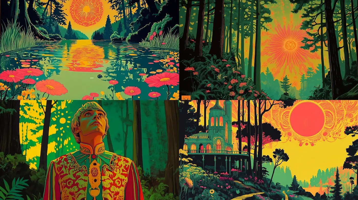 Luminous Arcadia: A Retro-Futuristic Reverie in Vivid Hues - Midjourney sref style