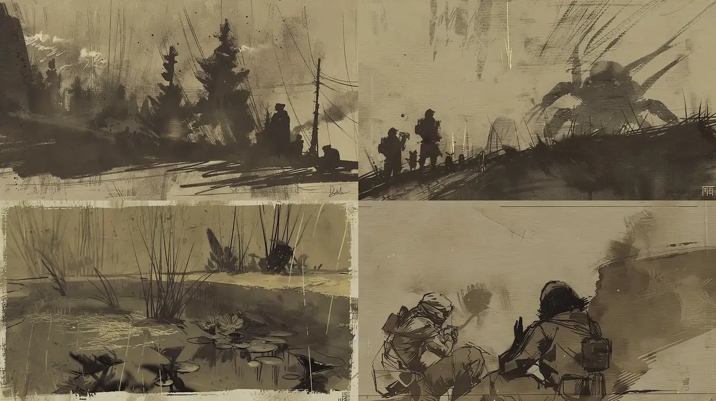 Mysterious and Atmospheric Digital Art with Subtle Depictions of Nature and Human Figures - Midjourney sref style