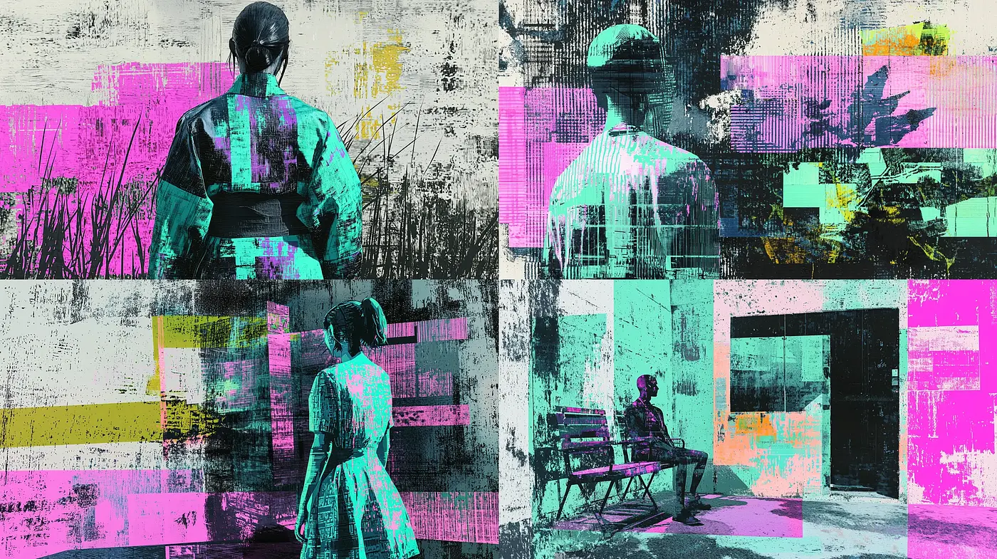 Abstract Expressionist Fusion with a Cyberpunk Palette - Midjourney sref style