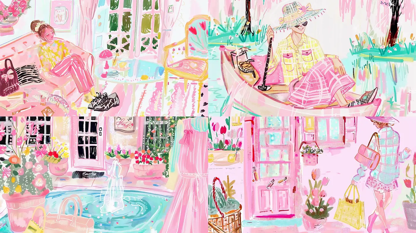 Whimsical Pastel Dreamscape with a Touch of Retro Chic - Midjourney sref style