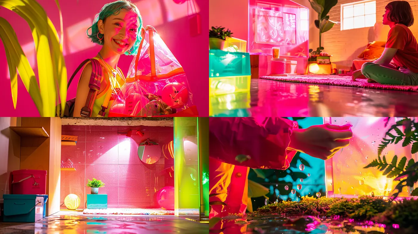 Vibrant Neon Dreamscape: An Exploration of Consistent Luminous Hues and Dreamy Translucence - Midjourney sref style