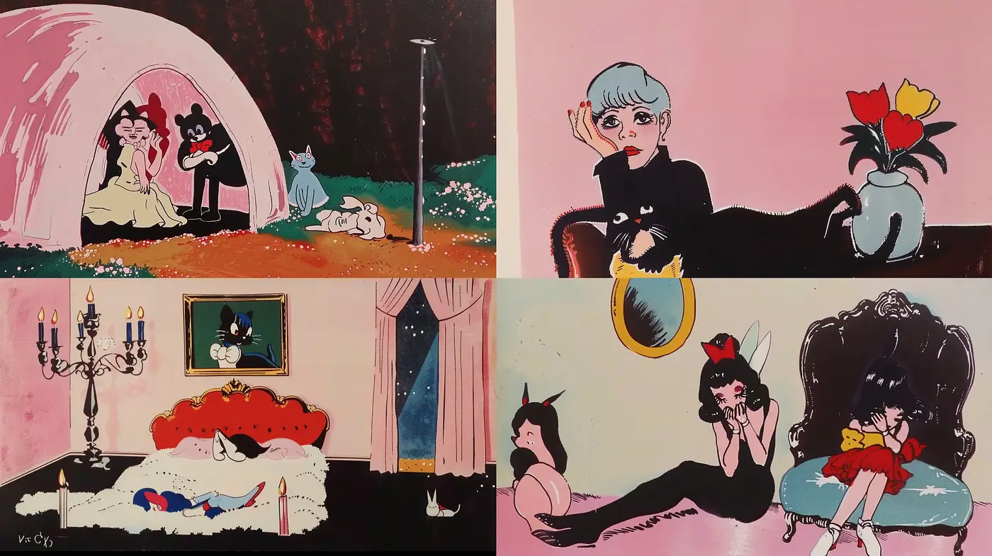 Whimsical Retro Vignettes with a Twist of Pop Art Influence - Midjourney sref style