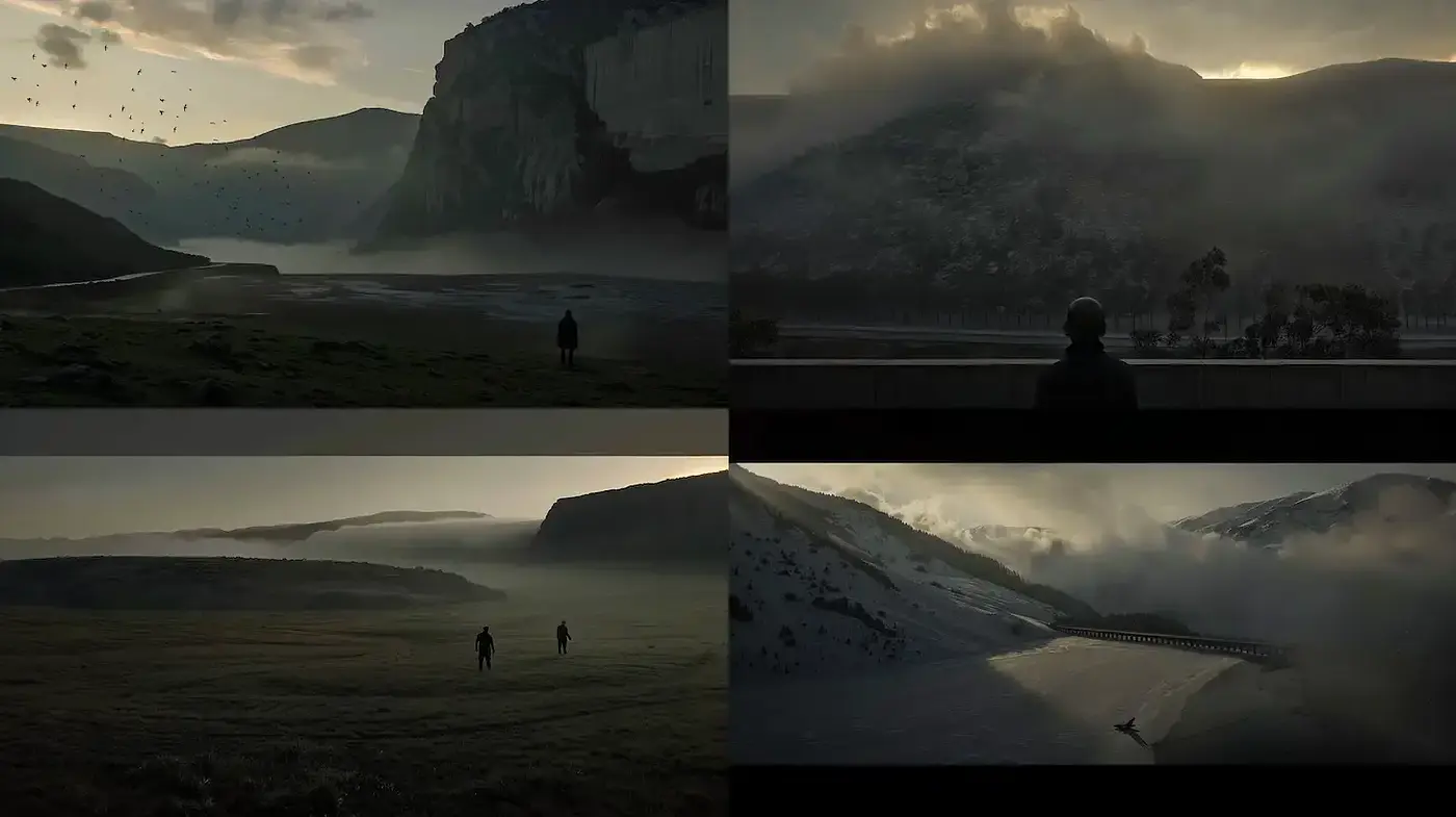 Moody and Cinematic Landscape Evoking a Sense of Solitude - Midjourney sref style