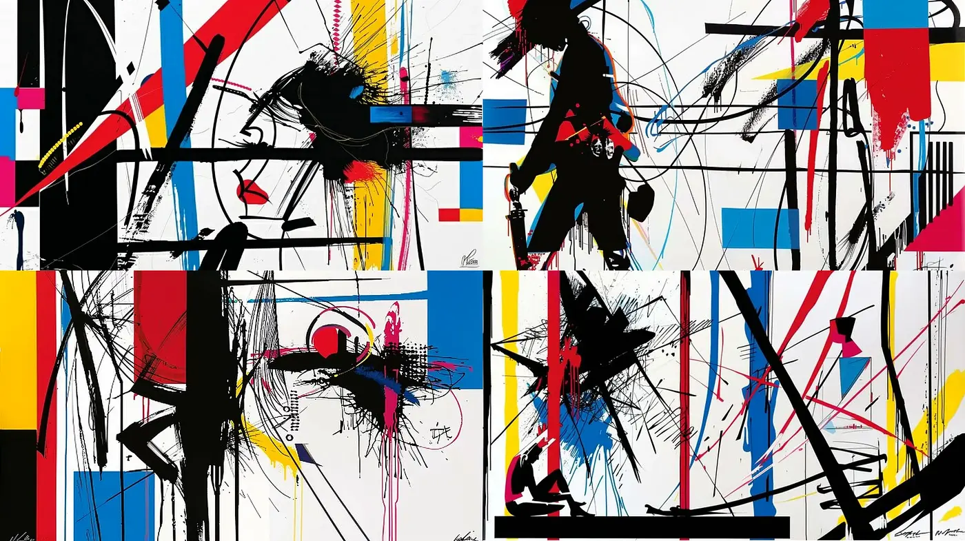 Abstract Expressionist Fusion with Dynamic Contrasts - Midjourney sref style