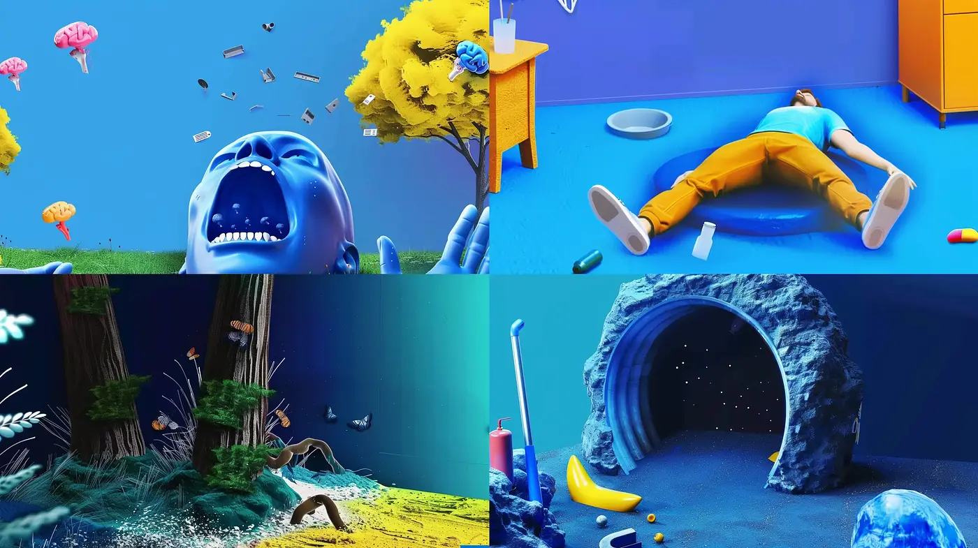 Surreal Dreamscapes with Vibrant Contrasts and Digital Texturing - Midjourney sref style