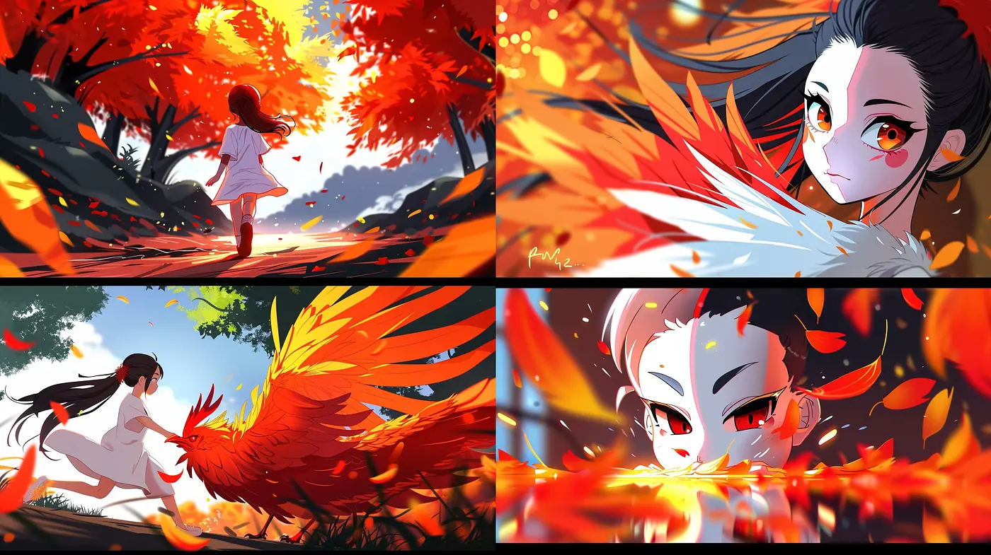 Luminous Autumnal Anime Fusion with Bold Color Contrasts - Midjourney sref style