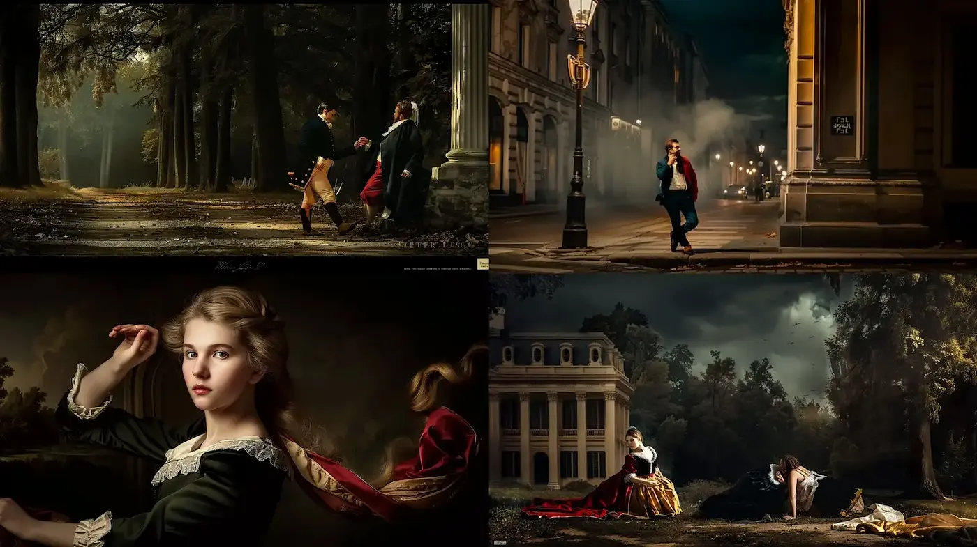 Dramatic and Romantic Baroque Inspired Visuals with a Timeless Quality - Midjourney sref style
