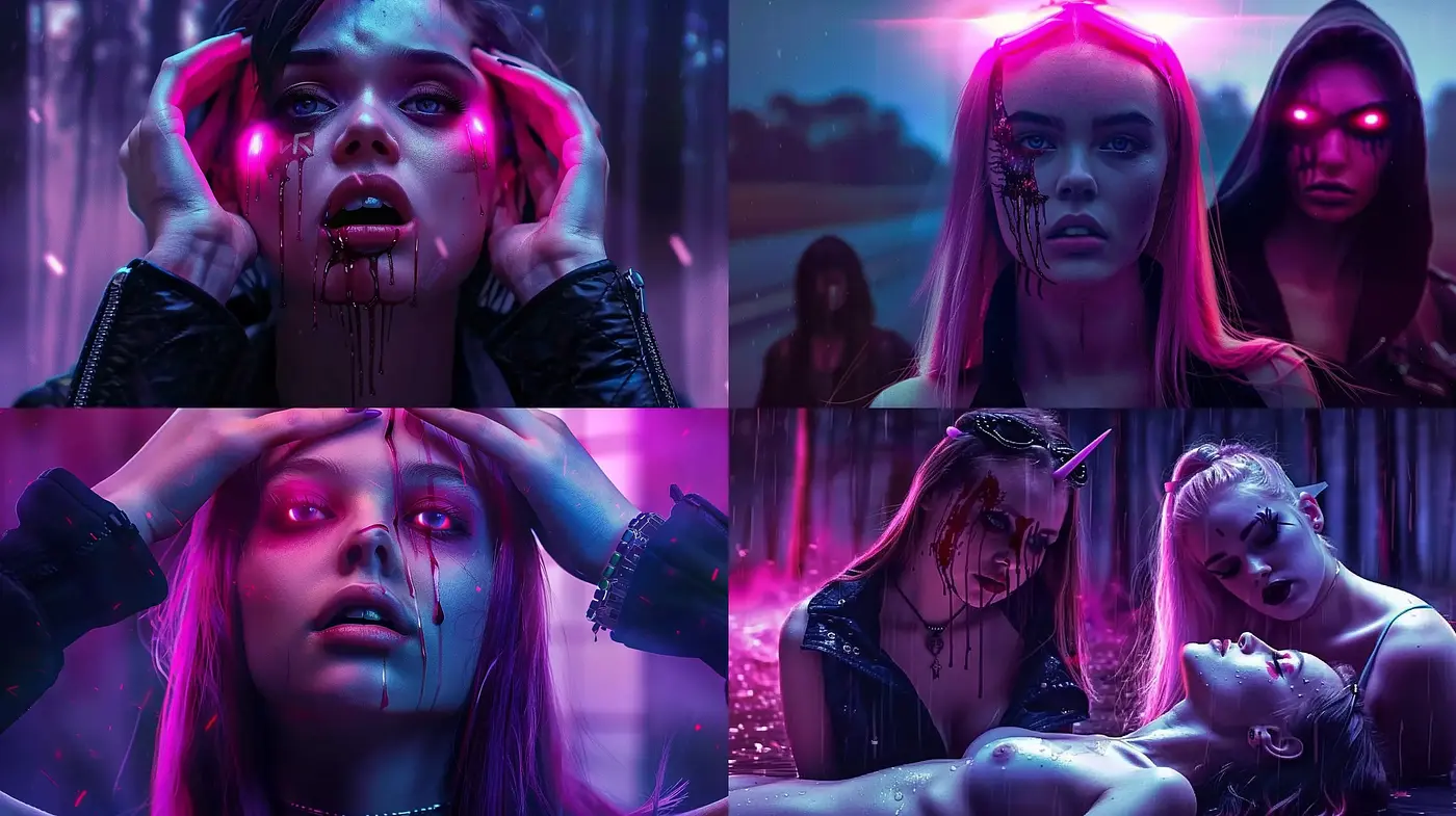 Neon Noir Dreamscape: A Synthwave Fusion of Digital Artistry and Moody Cyberpunk Aesthetics - Midjourney sref style