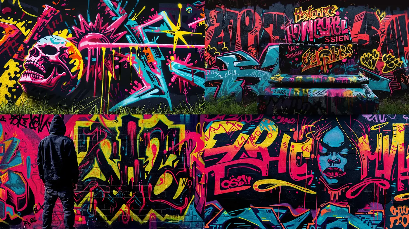 Dynamic Graffiti Art Fusion with Vibrant Urban Energy - Midjourney sref style