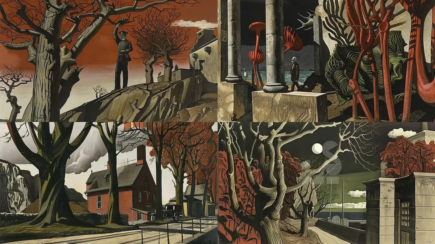 Dramatic and Surreal Landscape with a Vintage Aesthetic - Midjourney sref style