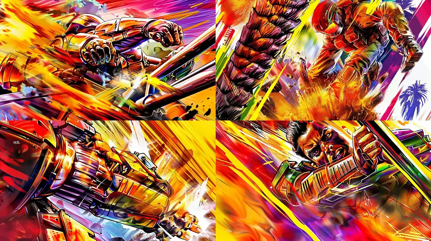 Dynamic and Vivid Action-Packed Visuals with a Retro Influence - Midjourney sref style