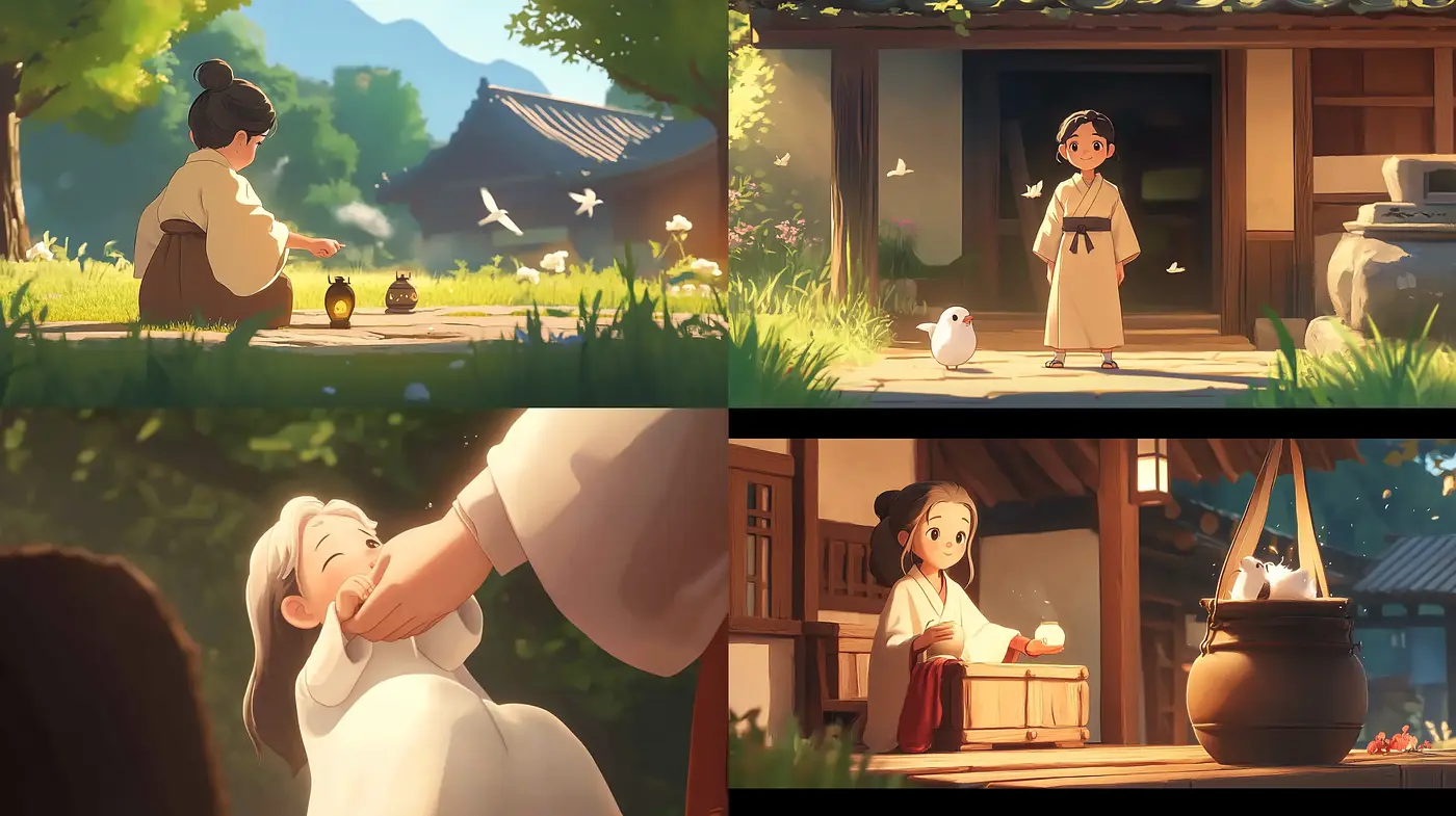 Serene Pastoral Sceneries with Warm Animated Aesthetics - Midjourney sref style