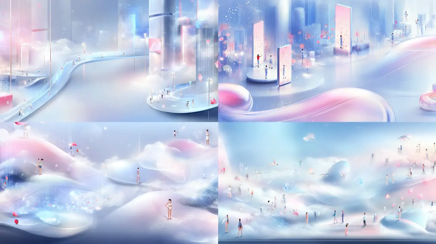 Dreamlike Digital Landscape with Ethereal and Pastel Aesthetic - Midjourney sref style