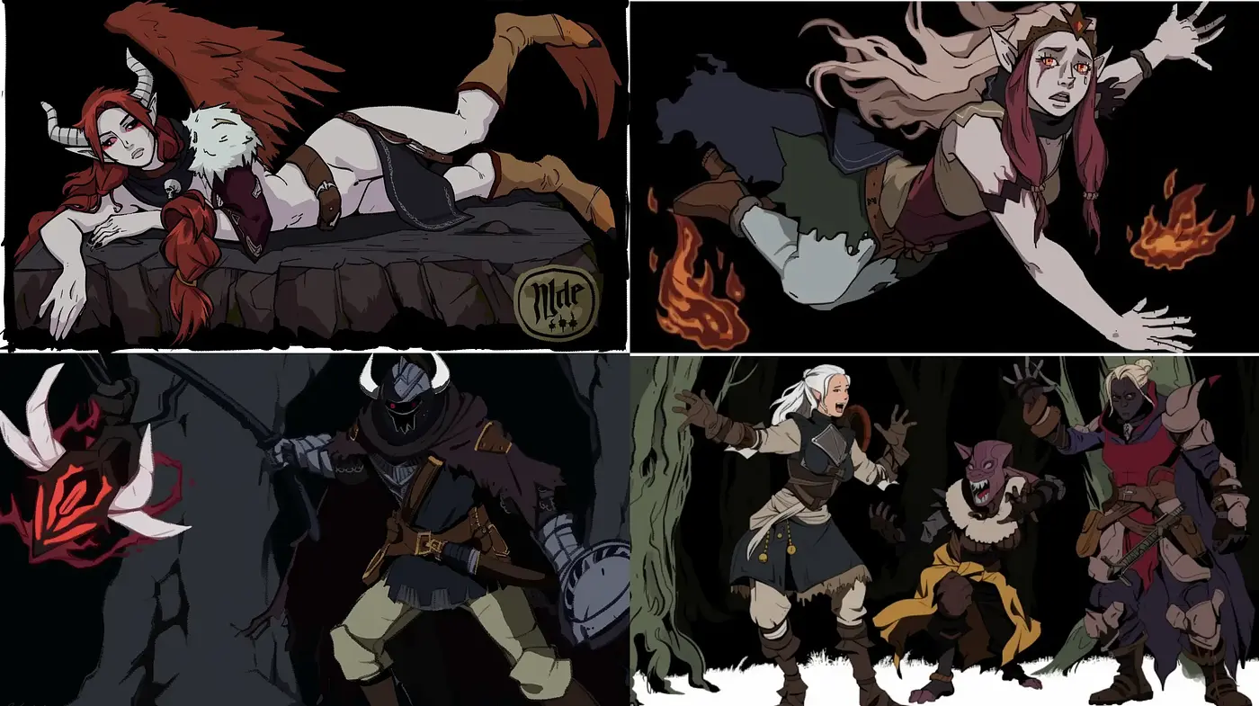 Gritty and Dynamic Fantasy Illustration Ensemble - Midjourney sref style