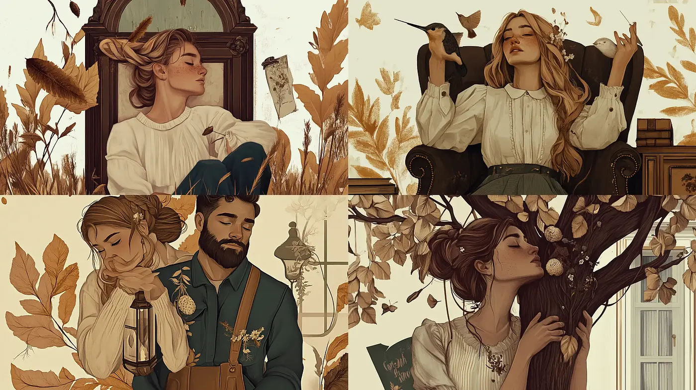 Autumnal Serenity: A Consistent Warm-Toned Illustrative Expression - Midjourney sref style