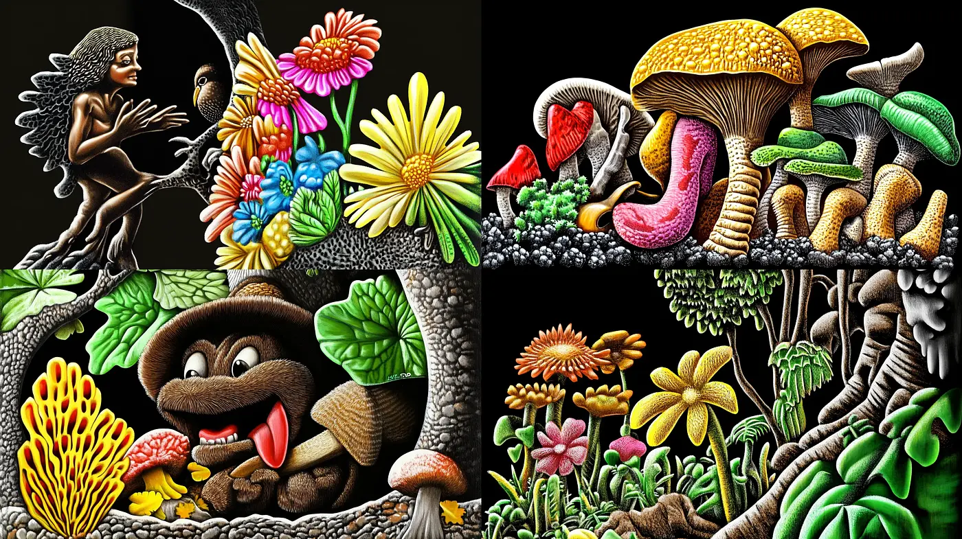 Enchanted Whimsical Forest: A Fusion of Vivid Colors and Textured Fantasia - Midjourney sref style