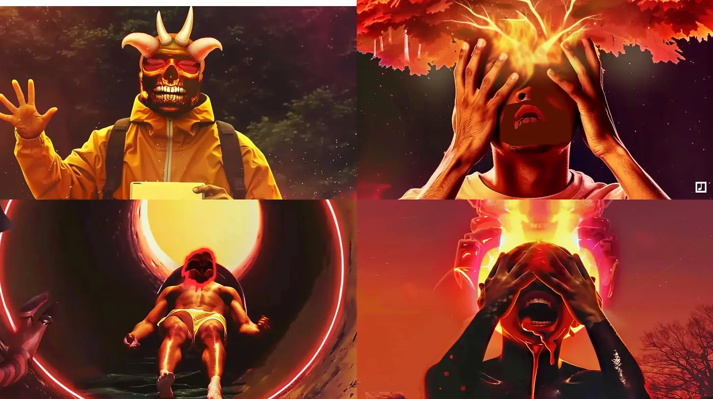 Surreal Fiery Dreamscape with Eerie Overtones - Midjourney sref style