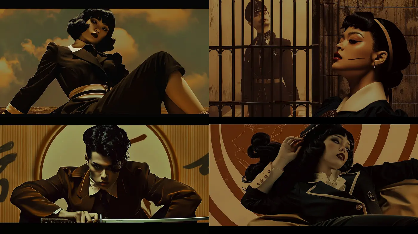 Sepia-Toned Cinematic Noir with Expressionist Undertones - Midjourney sref style