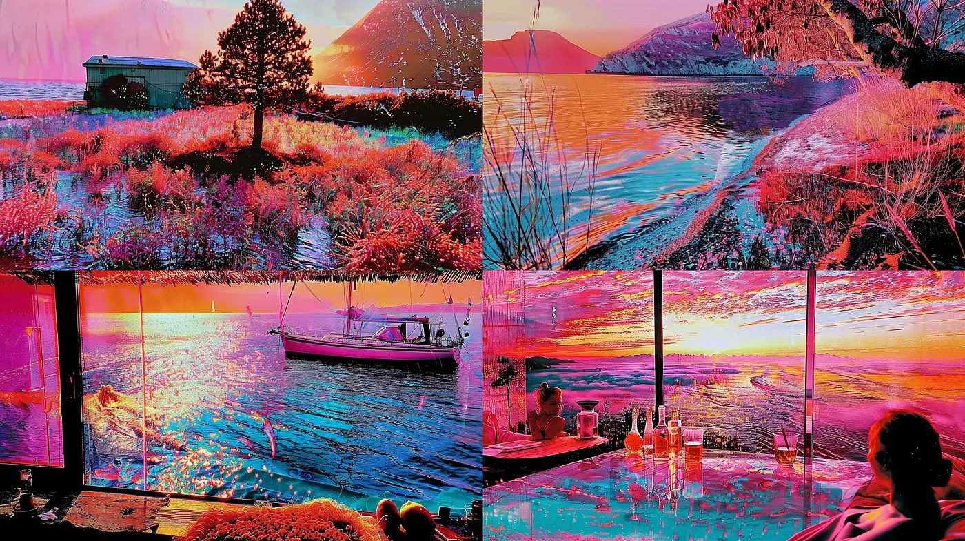 Surreal Twilight Dreamscape with Vibrant Neon Palette - Midjourney sref style