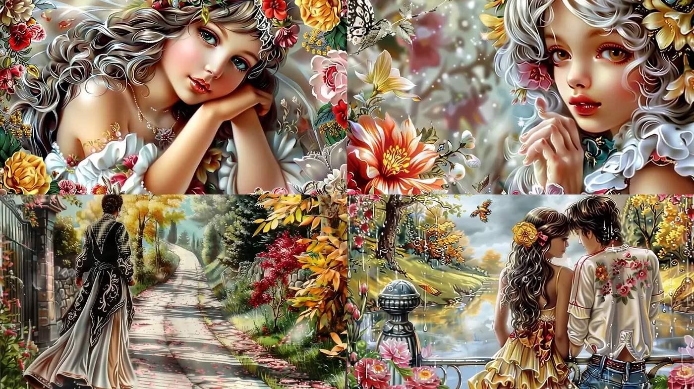 Enchanting Florid Fantasia: A Vivid Journey through Blossoming Elegance - Midjourney sref style