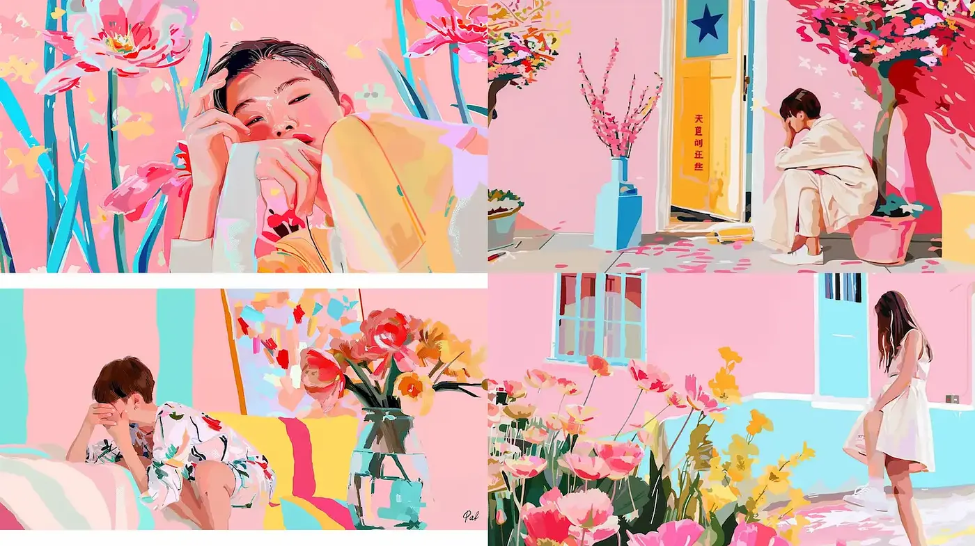 Vibrant pastel aesthetic with a contemporary illustrative influence - Midjourney sref style