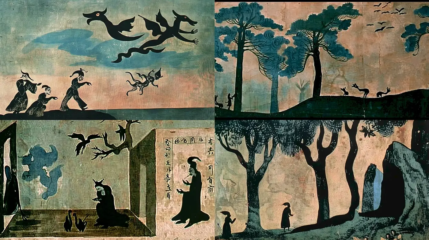 Ancient Mythical Murals with Ethereal Ambiance - Midjourney sref style