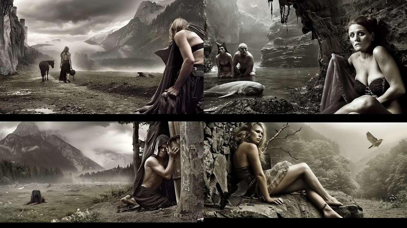 Ethereal Monochromatic Landscapes and Melancholic Muses - Midjourney sref style