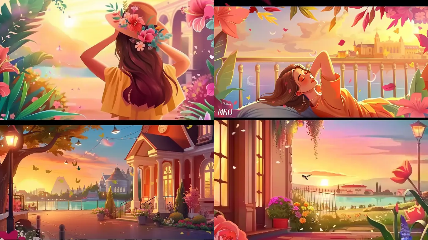 Ethereal Twilight: A Consistent Warm Palette in Idyllic Settings - Midjourney sref style