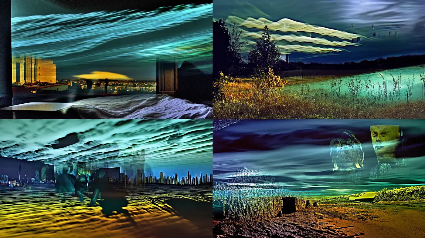 Ethereal Nocturnal Tapestry: A Fusion of Dreamlike Skies and Surreal Landscapes - Midjourney sref style