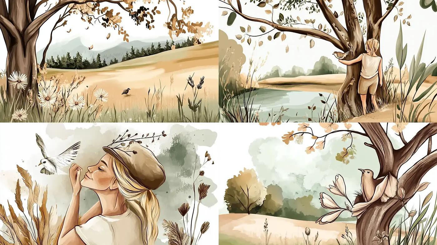 Harmonious Nature-Inspired Illustrative Style - Midjourney sref style