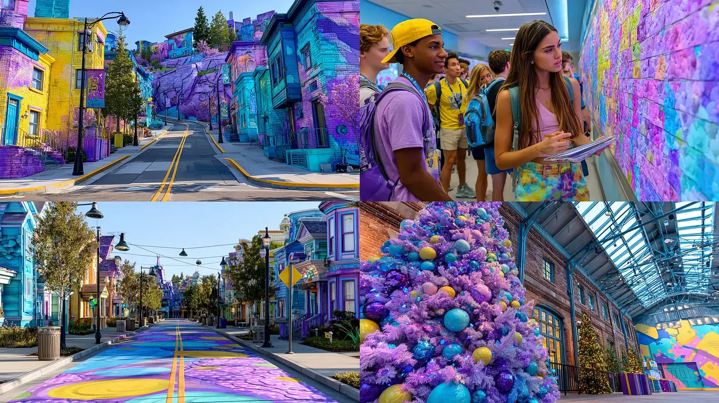 Vibrant Urban Color Explosion with Illustrative Elements - Midjourney sref style