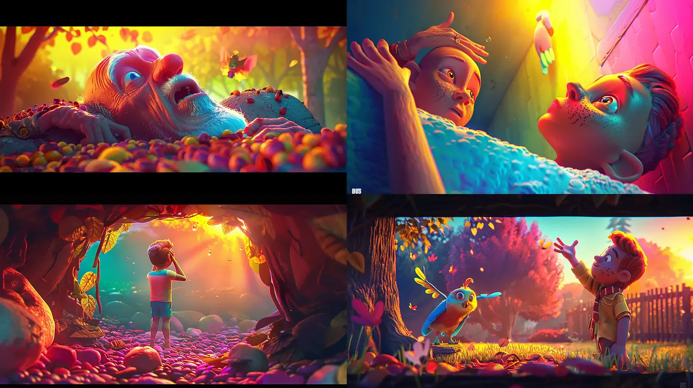 Surreal Cinematic Glow: A Harmony of Vivid Storybook Colors - Midjourney sref style