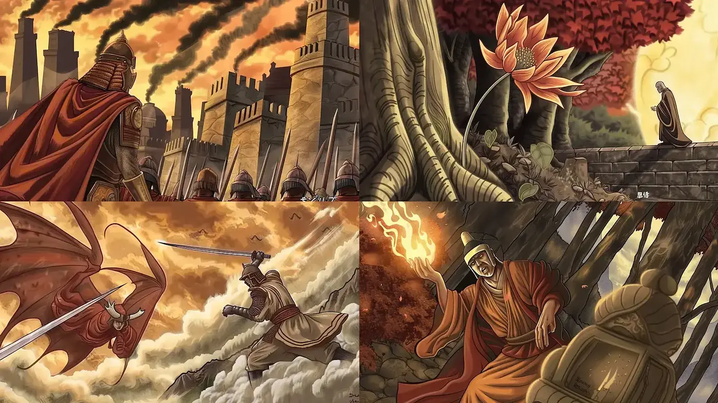 Epic Fantasy Illustrations with Strong Visual Narrative and Rich Textures - Midjourney sref style