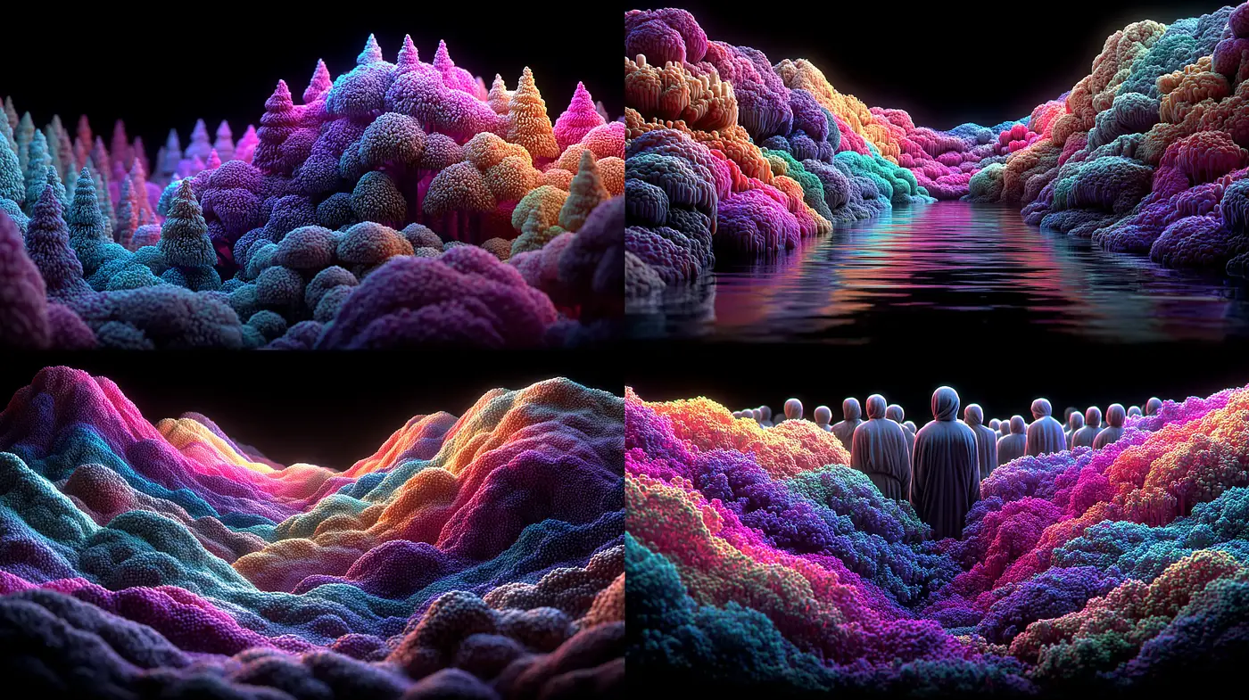 Vibrant and Ethereal Landscapes with Soft Textures and Dreamlike Quality - Midjourney sref style
